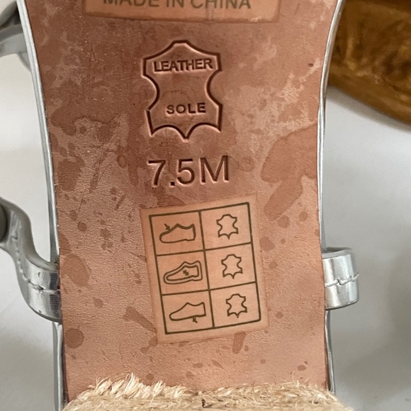 Tory Burch Womens 7.5 Metallic Leather Logo Sandals Espadrille Heels Coastal - Picture 11 of 12